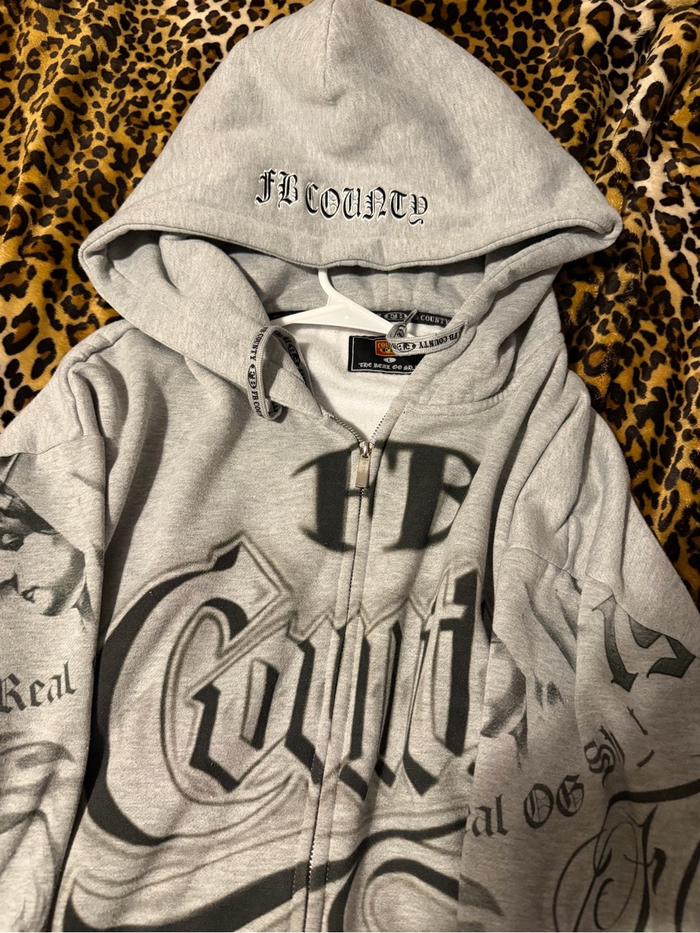 FB County Gray Graphic Zip-Up Hoodie